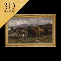 highland raid by rosa bonheur, 3d printed with texture and brush strokes looks like original oil-pai