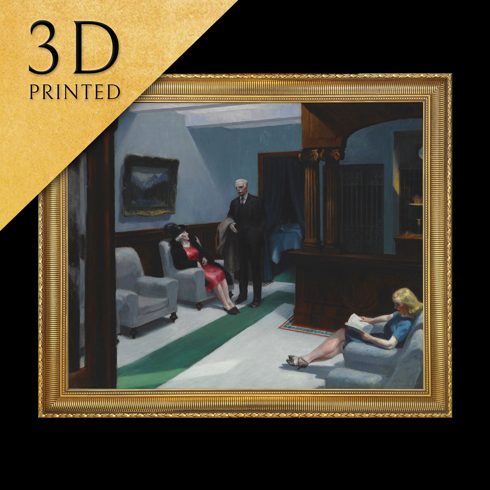 Hotel Lobby by Edward Hopper, 3d Printed with texture and brush strokes looks like original oil-painting, code500.jpg