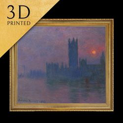 houses of parliament, sunset by claude monet, 3d printed with texture and brush strokes looks like