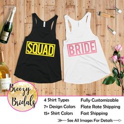 bride squad tank, bride squad shirts, bachelorette party shirts, bachelorette party tank tops, bridal party tanks, bride