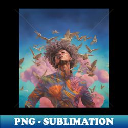 black woman with doves of peace in a colorful background - vintage sublimation png download - perfect for sublimation art
