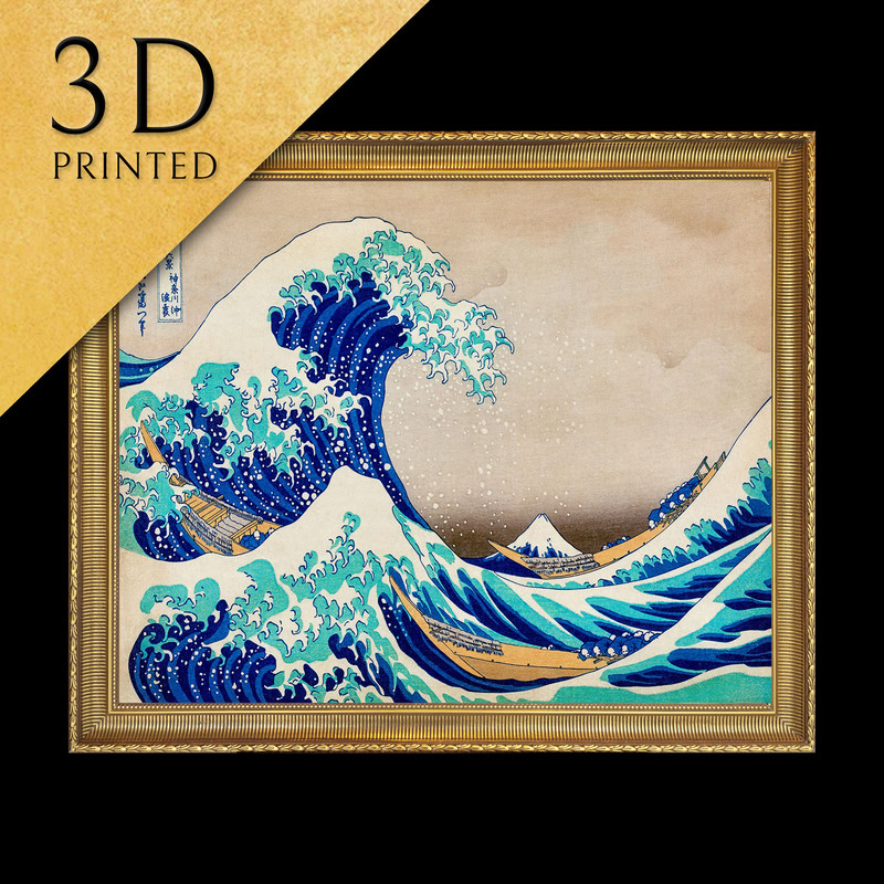 Kanagawa Oki Nami Ura by Katsushika Hokusai, 3d Printed with texture and brush strokes looks like original oil-painting, code045.jpg
