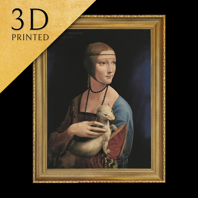 Lady with an Ermine by Leonardo Da Vinci, 3d Printed with texture and brush strokes looks like original oil-painting, code046.jpg