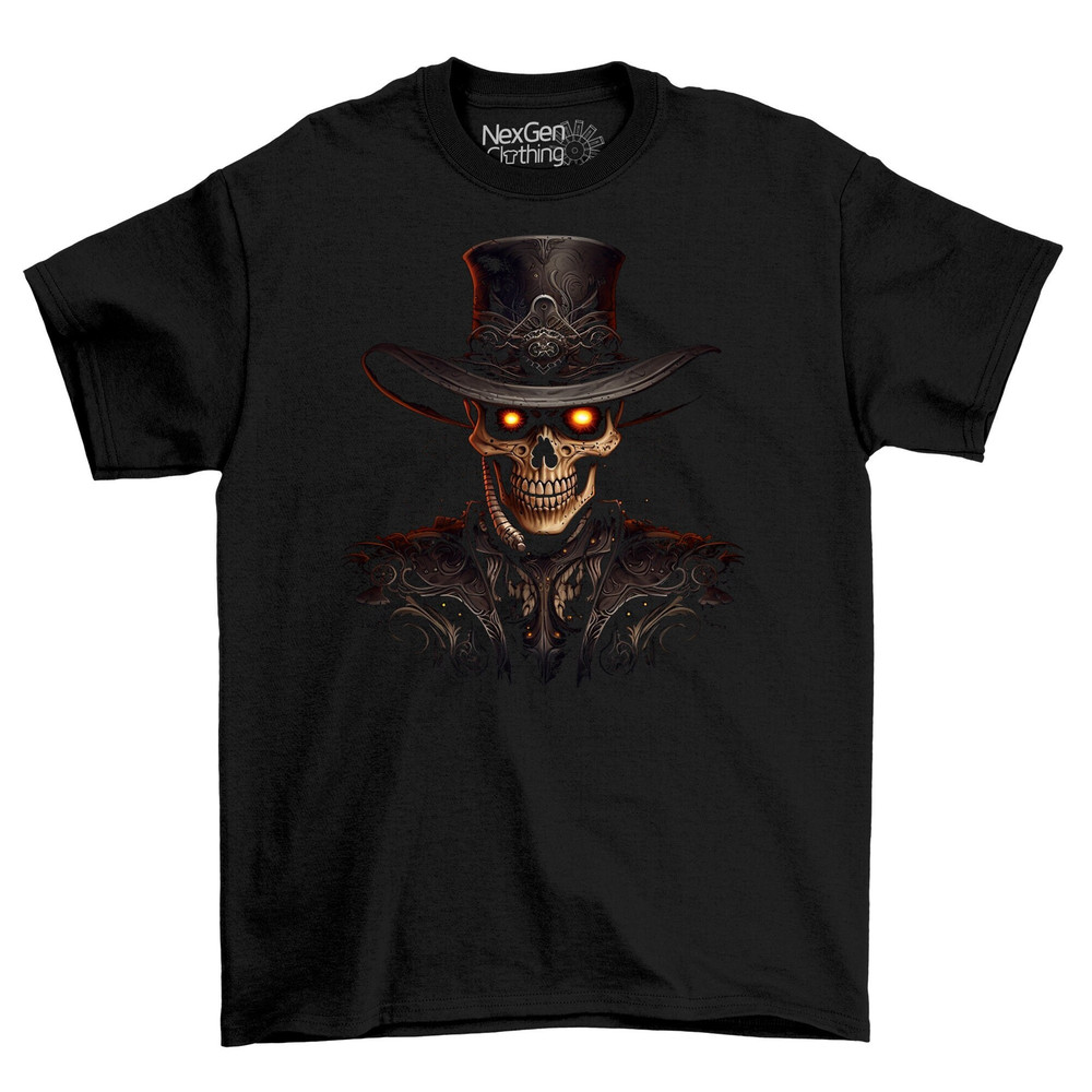 Cowboy Skull Demon Head T-Shirt Tee Top Men's Black Cotton Shirt  Mens Goth Fantasy Shirts  Dark Graphic T-Shirts.jpg