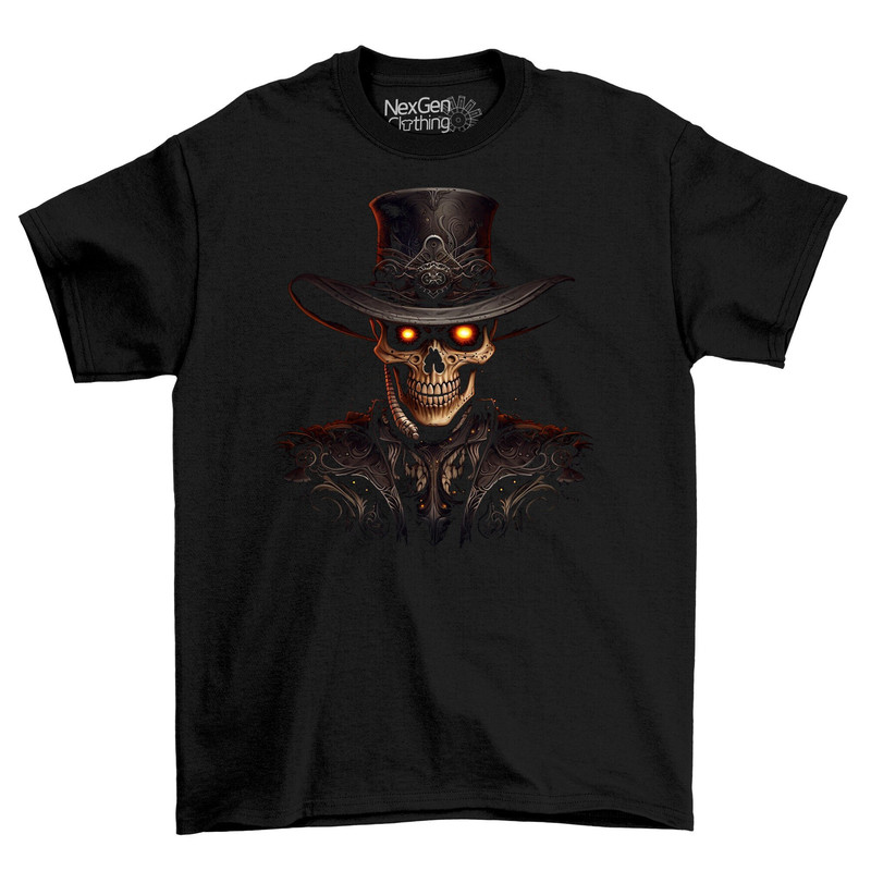 Cowboy Skull Demon Head T-Shirt Tee Top Men's Black Cotton Shirt  Mens Goth Fantasy Shirts  Dark Graphic T-Shirts.jpg