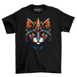 fantasy cat head tribal markings t-shirt tee top men's black cotton shirt  mens goth fantasy shirts  dark graphic t-shir
