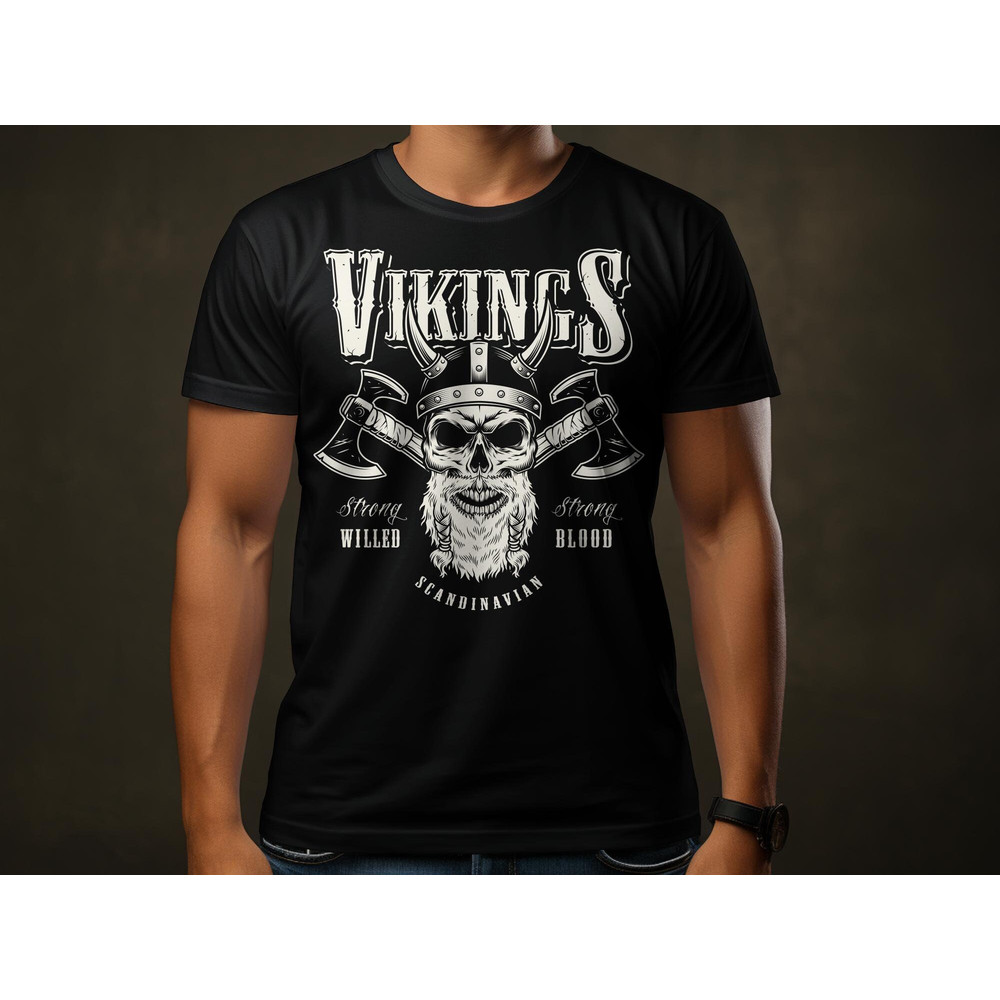 AXE & VIKINGS Men's Cotton Black T-Shirt Adults Unisex Viking Themed Norse God Tee Shirt For Men - Mens Viking Birthday T-Shirt.jpg