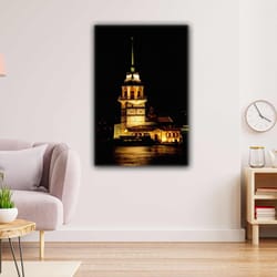 maidens tower istanbul night landscape yellow light roll up canvas, stretched canvas art, framed wall art painting
