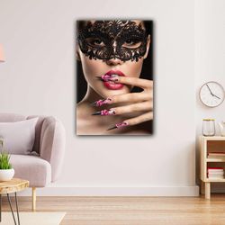 mask woman makeup model with red lipstick roll up canvas, stretched canvas art, framed wall art painting