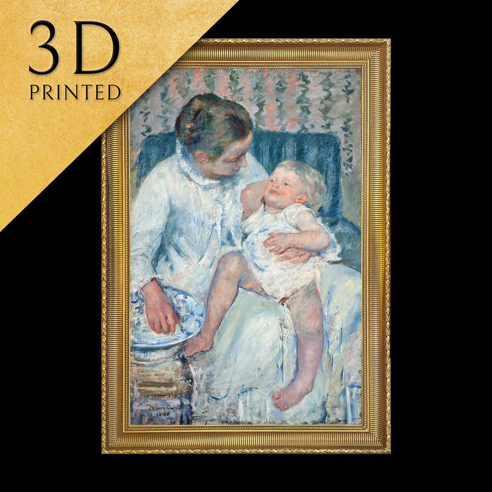 Mother About to Wash Her Sleepy Child, 3d Printed with texture and brush strokes looks like original oil-painting, code287.jpg