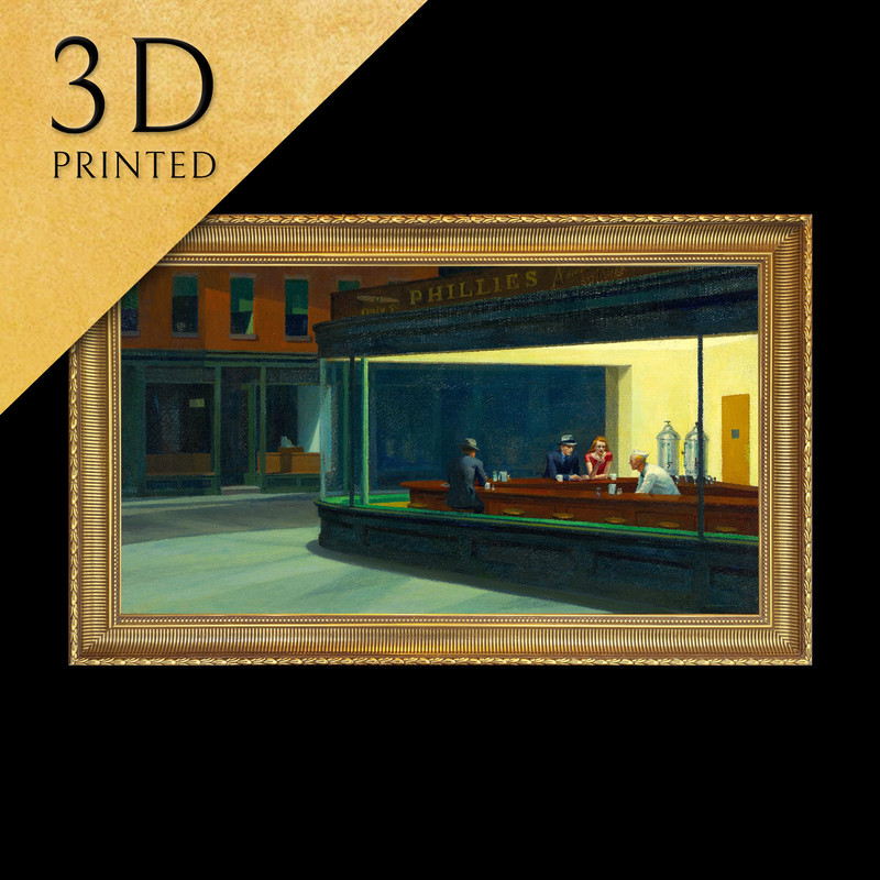 Nighthawks by Edward Hopper, 3d Printed with texture and brush strokes looks like original oil-painting, code025.jpg