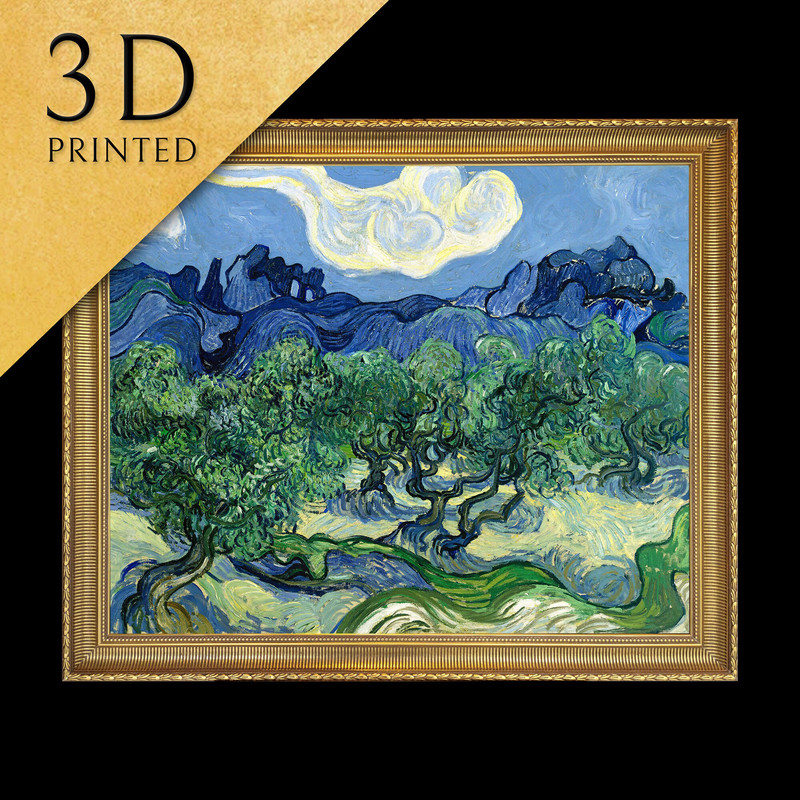 Olive Trees with Alpilles by Vincent Van Gogh, 3d Printed with texture and brush strokes looks like original oil-painting, code069.jpg
