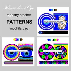 Wayuu mochila bag patterns / SET of 3 tapestry crochet BAG patterns // Hamsa Evil Eye / 97