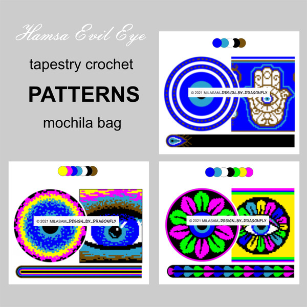 set crochet pattern tapestry crochet bag pattern wayuu mochila bag Hamsa Evil Eye .jpg