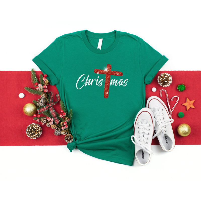 Christmas Cross Shirt, Christmas T-Shirt, Religious Shirt, Christmas Gift, Xmas Matching Pajama, Family Holiday Tee, Christian Shirt.jpg