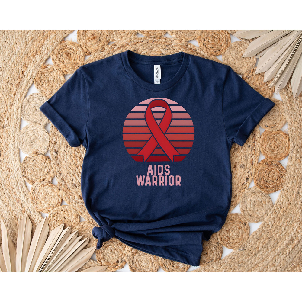 Aids Warrior Shirt, Retro Red Ribbon Shirt, Aids Awareness Shirt, Immune System Disease Shirt, HIV Warrior Shirt, Motivational Tee.jpg