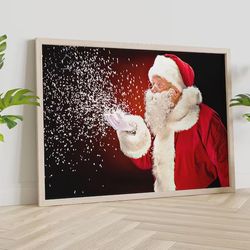 santa claus canvas, blowing snowflake images, christmas art prints, christmas is coming, christmas poster, poster or can
