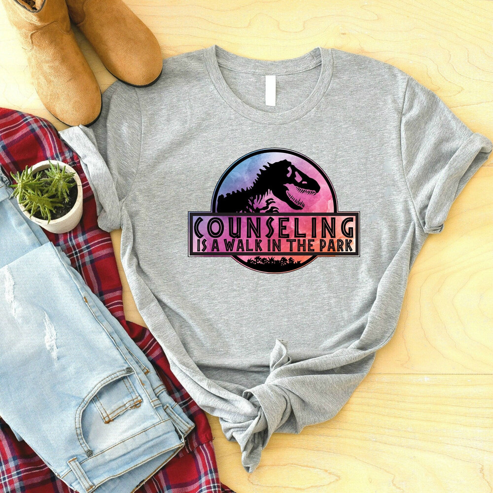 Counseling Is A Walk In The Park Shirt, Funny Counselor Gift, School Counselor Shirt, Cute Dinosaur Shirt, Shirt For Counselor, T-Rex Shirt.jpg