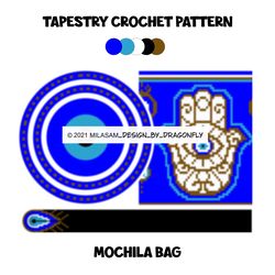 PATTERN: Tapestry crochet bag / wayuu mochila bag // Hamsa Evil Eye - 971