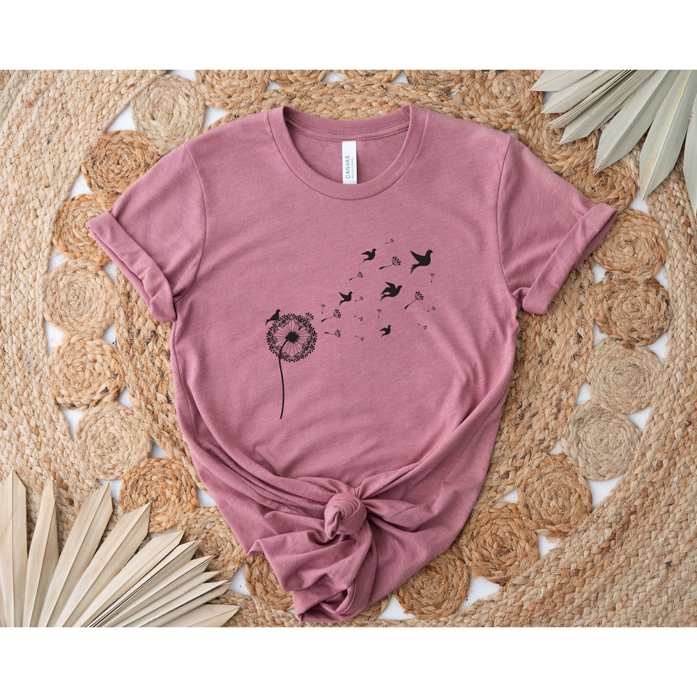 Dandelion With Birds Shirt, Floral Shirt, Wildflower Shirt, Inspirational Shirt, Flower Women Shirt, Nature Lover Gift, Meditation Shirt.jpg