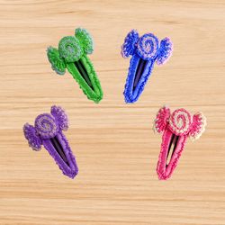 A crochet candy Hair clip pattern, crochet hair clip pattern, crochet flower pattern, crochet written pdf pattern, photo