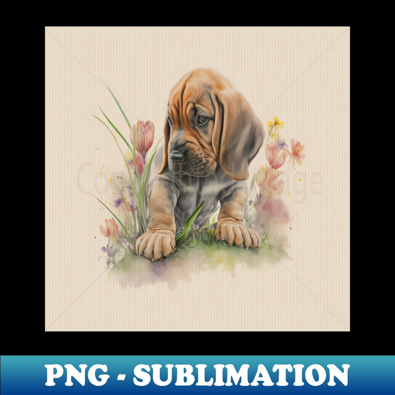 BX-4486_Bloodhound Baby Puppy Dog Brown Watercolor Floral Art 2 9059.jpg