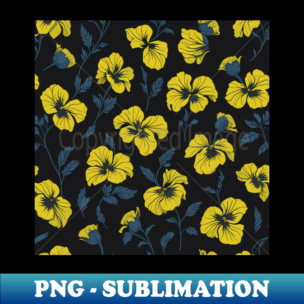 CY-31030_Yellow Pansy Flower and Leaves Pattern on Black 9257.jpg