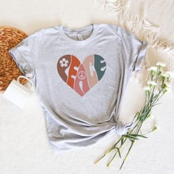 vintage peace shirt, peace heart shirt, retro women shirt, boho shirt, flower shirt, trendy t-shirt, summer outfit, cute