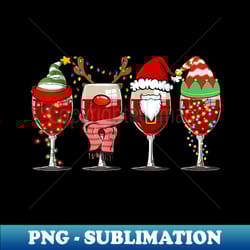 funny christmas party wine glasses xmas lights and santa hat - decorative sublimation png file - create with confidence
