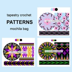 Wayuu mochila bag patterns / SET of 3 tapestry crochet patterns / 91