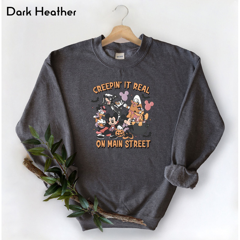 Creepin' It Real On Main Street Sweatshirt, Disney Character Sweatshirt, Halloween Disney Shirt, Mickey And Friends Sweater, Disneyland Tee.jpg