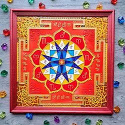 Stained glass Mars Yantra Mangala Meditation art Spiritual art Vastu Vegan Vedic Yoga gift Sacred geometry wall hanging