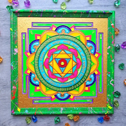 Hand painted Sri Pratyangira Yantra Vedic astrology Jyotish Yoga art Meditation Tantra Vegan art Sacred geometry art