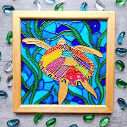 Stained glass painting rainbow turtle Room Wall Art Ocean life Home decor