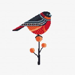 Bullfinch cross stitch pattern Red winter bird counted chart Snowbird embroidery PDF pattern Christmas funny bird