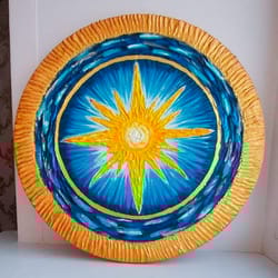 round acrylic painting new born star, wall art, canvas art, star shining, acrylic art, roung canva