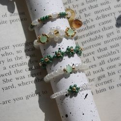 Green floral rings Handmade seed bead rings Green flower rings set Gift for her Perfect gift for her Rings beaded set