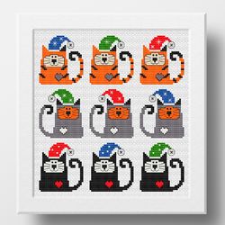 Christmas Cats cross stitch pattern, Modern sampler, Counted cross stitch pattern, Funny kittens, Embroidery pattern
