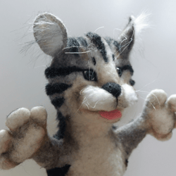 Cat striped puppet made of wool for the puppet theater. To order