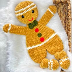 Gingerbread Man Crochet Pattern, Knotted Lovey Pattern, Christmas Snuggler, Baby Lovey Blanket, Beginners Amigurumi, Chr