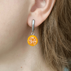 Tangerine earrings, Winter Christmas gift, Orange mandarin jewelry, Hypoallergenic earrings