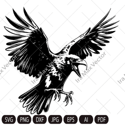 Raven svg, Raven Silhouette dxf, Raven clipart, Crow svg, bird svg, Crow flying svg, raven flying