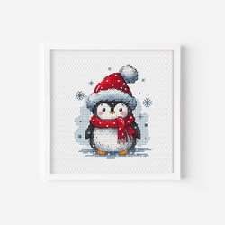 Penguin Cross Stitch Pattern, Christmas Penguin Hand Embroidery Design, Xmas PDF Digital File Instant Download Holiday
