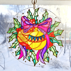Suncatcher Stained Glass Rainbow Christmas Handpainted New Year wall decoration