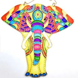 Suncatcher Stained Glass Rainbow elephant Ganesha Handpainted hanging wall decor