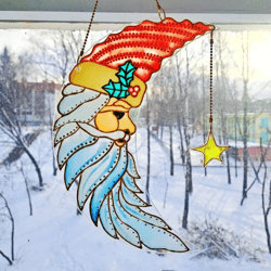 Christmas Suncatcher Stained Glass paints Home decoration Santa Claus Moon Star