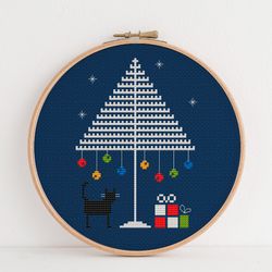 Cat cross stitch pattern Christmas Tree, Counted cross stitch pattern, Modern Cat cross stitch, PDF