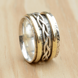 Sterling Silver Spinner Ring Women, Anxiety Ring Silver, Boho Spinner Ring, Fidget Thumb Wide Spinner Ring Handmade Gift