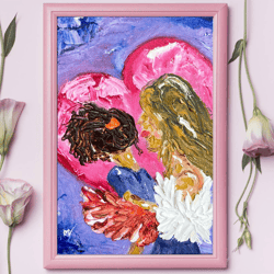 mother & daughter painting original artwork 3d purple art girls wall art sisters canvas art family textured motherhood h