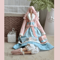 Pink Winter Tilda With Christmas Gift Handmade Doll Gift to Girlfriend Mom Wife Christmas Home Decor